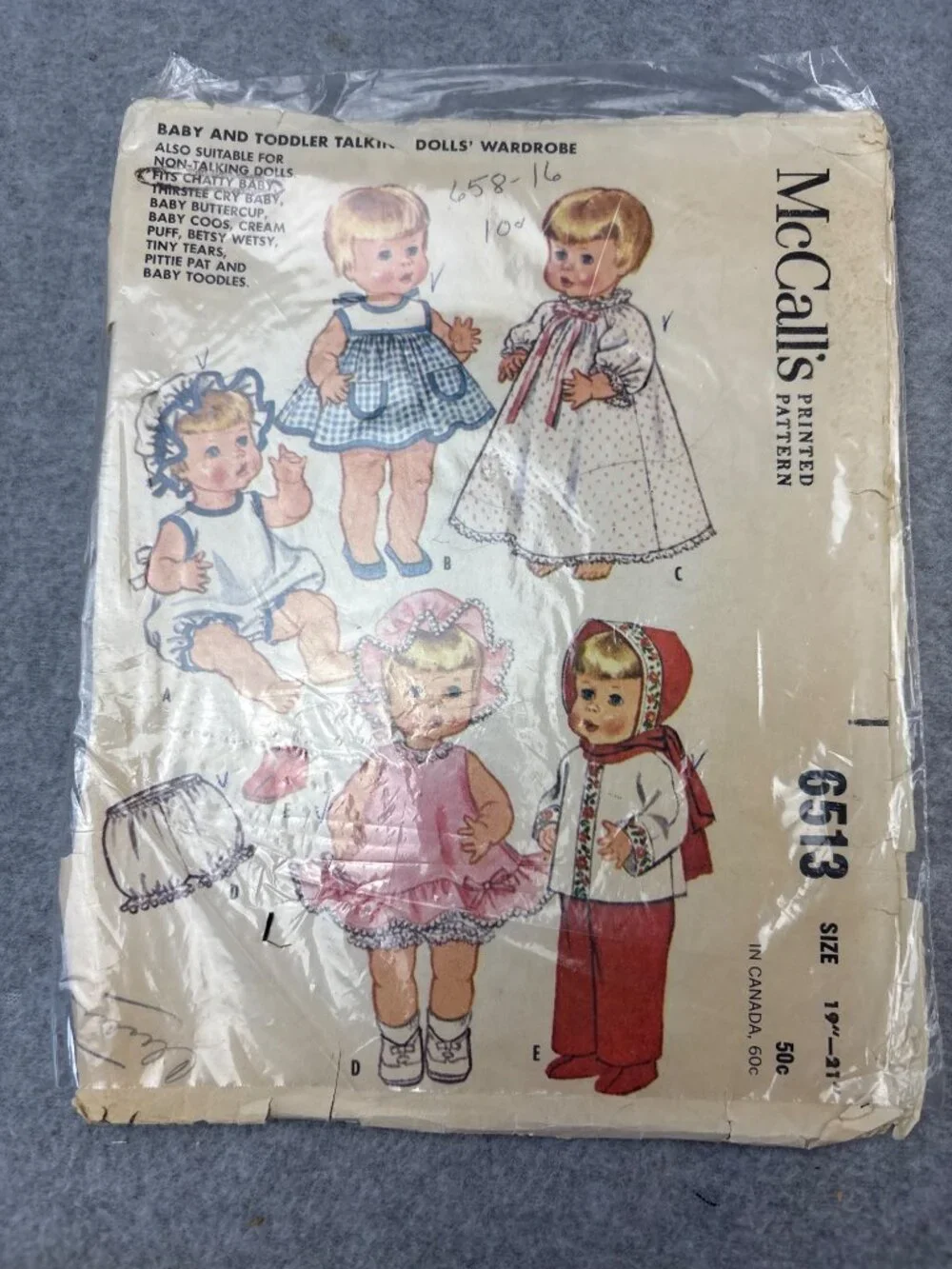 McCalls 6513 Baby Toddler Dolls Wardrobe Pattern Size 19
